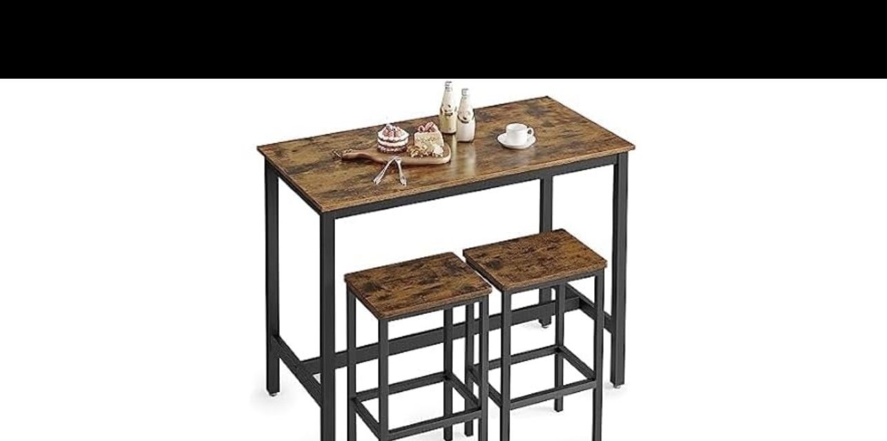 Vasagle Bar Table Set With 2 Stools, Dining Table Set, Kitchen Counter Bar With Chairs 