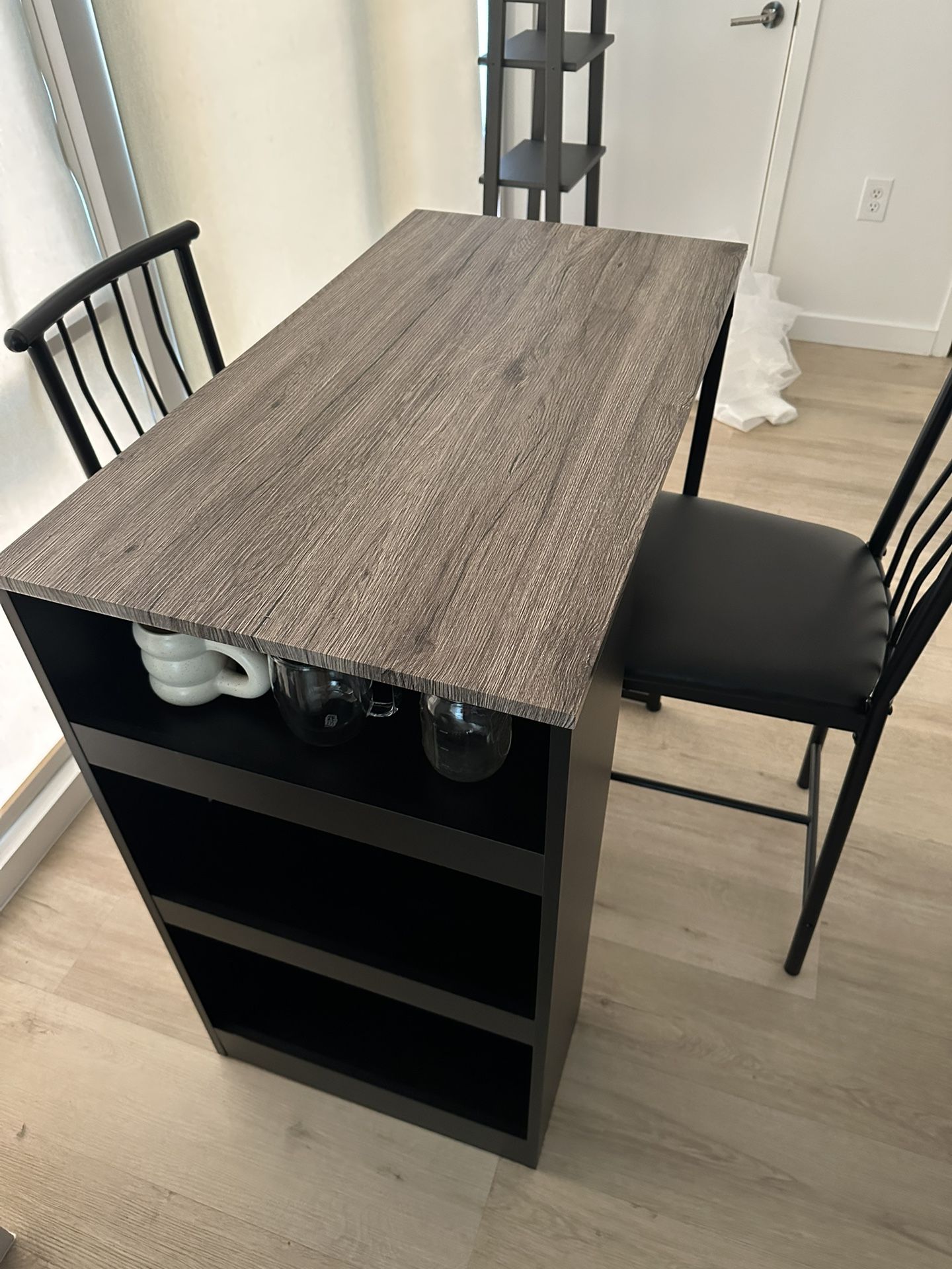 Bar Table With Side Shelving And 2 Chairs