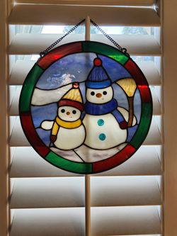 12" Snowmen Stained Glass 