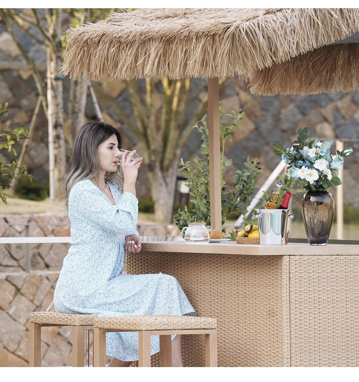 Grand patio Outdoor Tiki Bar Set with Widen Ceramic Top (42 W