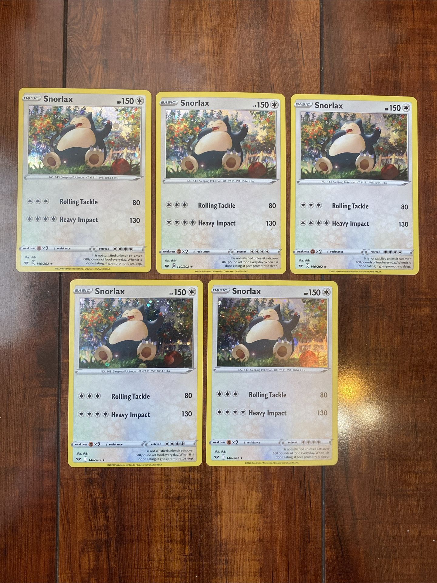 Pokemon Snorlax 140/202 Cosmos Holo Rare Lot of 5 LP/NM