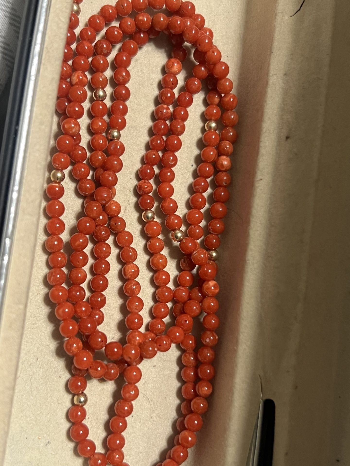 14 K Gold / Vintage Red Coral Endless Necklace,All Products : American Fashion Style Bags On Sale
