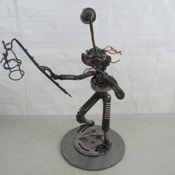 Alien Folk Art Scrap Steel Metal Parts Welder Sculpture Signed 16" Tall


