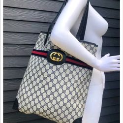 Authentic Vintage Gucci GG Monogram Supreme Sherry Web Blondie Britt Shopper Tote Bag