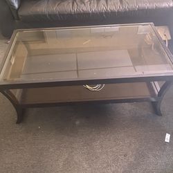 Wooden Brown Glass Table 