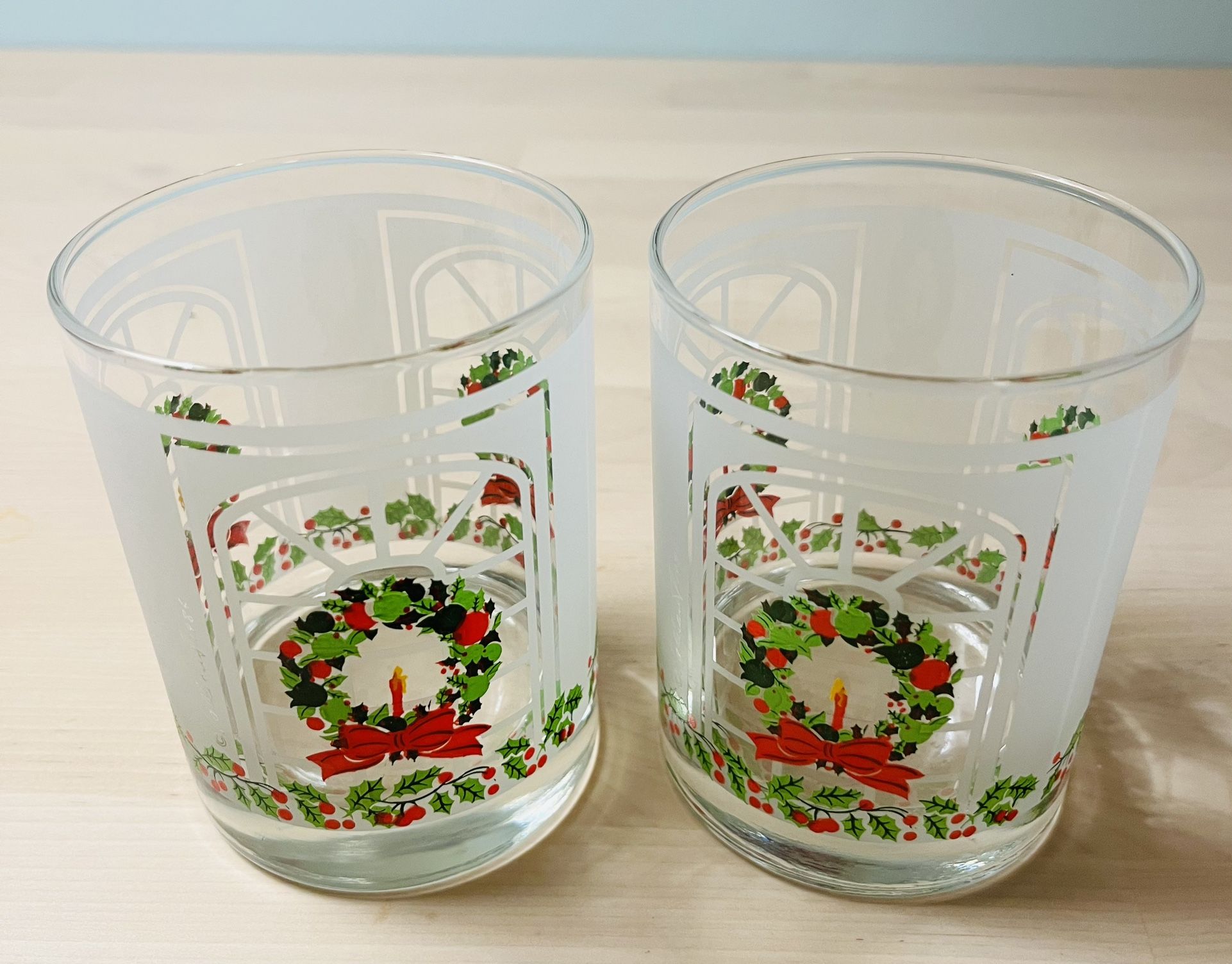 Vintage 1986 Valliaut Christmas Tumblers Drinking Glasses Set Of 2