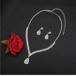 Bride Crystal Necklace Earrings Bracelets Set Bridal Wedding Jewelry Sets Bride Bridesmaid Prom Costume Jewelry Set for Women Girls