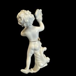 Ancient Porcelain Roman Statue-Style Boy Figurines with Gold Accents