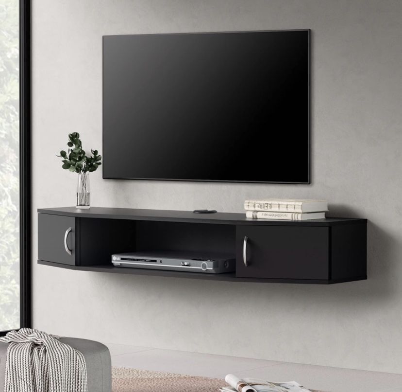 Floating TV Stand Wall Mounted TV Shelf with Door Wood Media Console Entertainment Center Under TV Floating Cabinet Desk Storage Hutch for Home and Of
