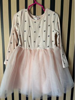 Cat & Jack Light Pink Tutu Dress Bow Accent Long Sleeve Tulle Knee Girls 3T