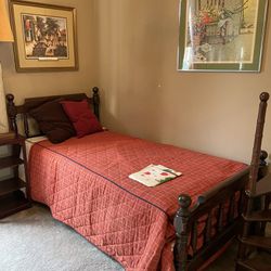 Solid Wood Twin With Matching Desk And Hutch. 