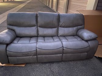Faux leather automatic recliners gray blue