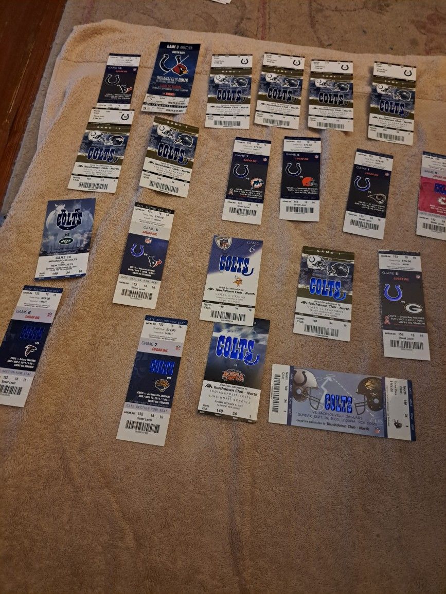 22 INDIANAPOLIS COLTS TICKET STUBS