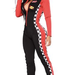 Women Racer Costume Long Sleeve Zipped Patchwork Jumpsuit Slim fit motorcycle Romper Halloween Cosplay Costume