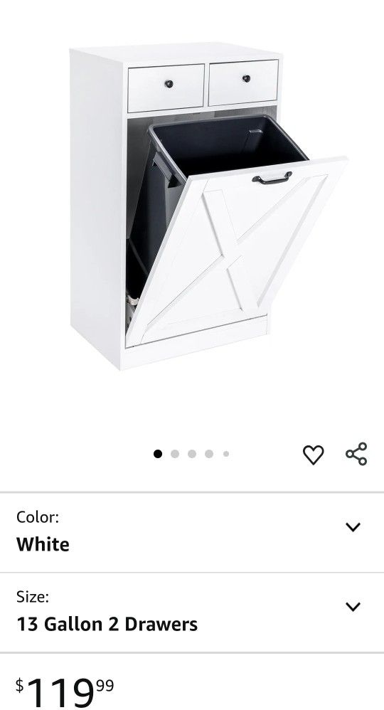 13 Gallon Tilt Out Trash Cabinet with 2 Drawers Wood Hidden Kitchen Recycling Cabinet Free Standing Pet Proof Trash Can Laundry Cabinet for Kitchen (W