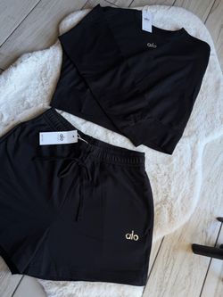 Alo Yoga Black  sweater and Shorts Set