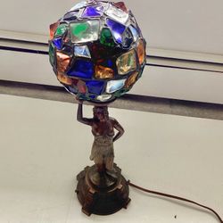 Antique Art Deco German Neo-Classical Figural Chunk Glass Globe Shade Table Lamp WORKING