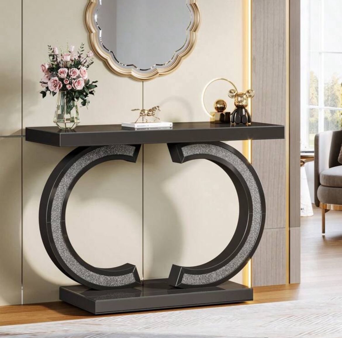 CONSOLE TABLE Mirrored 40” With C-Shape