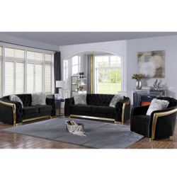 Black Velvet 3 Piece Sofa Set Brand New In Box Firm Price $3,200