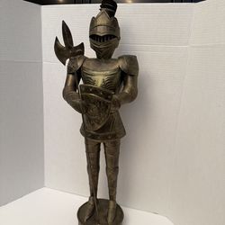 Vintage Medieval Metal Tin Knight Statue 27 Inches Tall