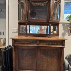 Antique 1800s Real Wood Cabinet With Stone Top