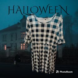 Vibe Sportswear Plus Size Black And White Checkered Dress 