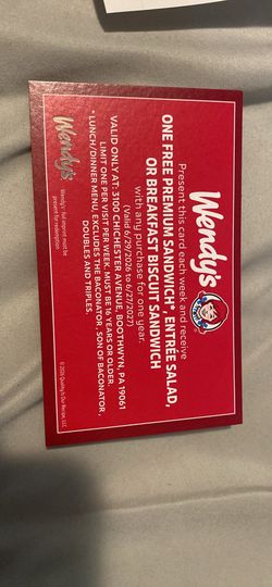 READ DESCRIPTION wendys free once a week for a full year card and coupon  will trade for Pokémon