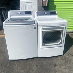 LG WHITE SMART TOP LOAD WASHER AND GAS DRYER 