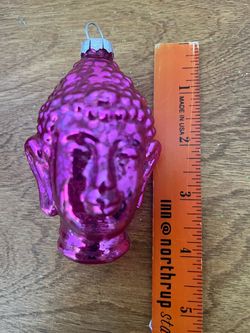 Vibrant Magenta Hot Pink Mercury Glass Buddha Head Christmas Ornament