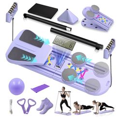 PILATES Board, Foldable Pilates Reformer Set for Home Workout with Timer, Multifunctional Portable Reformer Pilates Machine at Home Pilates Equipment