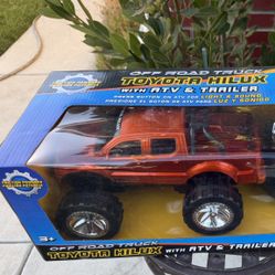 Toyota Hilux Off Road Truck Toy w/ ATV & Trailer – Lights & Sound (New)