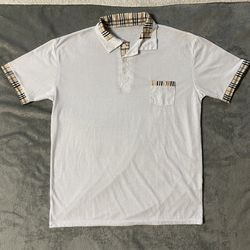 Mens Size XL White Short Sleeve Button Front Shirt Plaid Trim Front Pocket