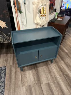 Teal Mid-Century Modern Cabinet with Open Shelf