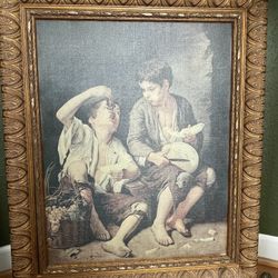 19 th Century Oil Print Copy Of Murillo Painting 