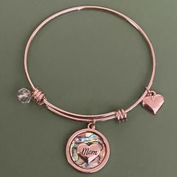 First my Mother “Forever My Friend” Abalone Rose Gold Bangle Bracelet