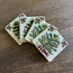 Christmas Needlepoint Coasters Set of 4 Vintage 