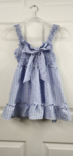 Blue & White Gingham Smocked Cami Top with Bow Size Large