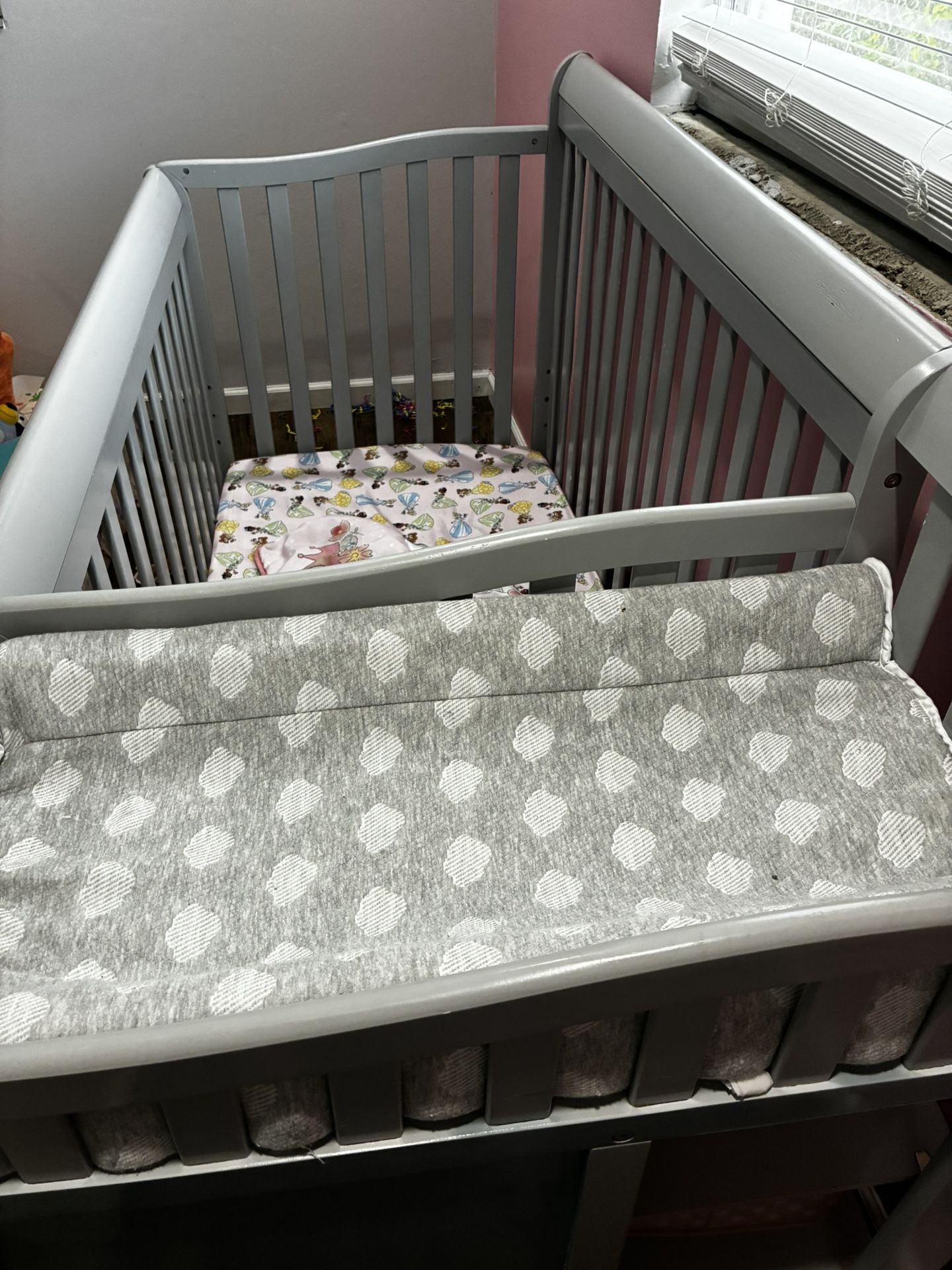 Gray Crib with Attached Changing Table