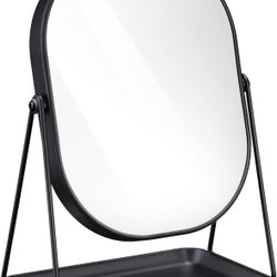 Navaris Vanity Mirror with Tray - Table Top Mirror with Metal Stand and Storage - 7" x 9" New