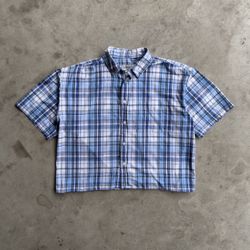 Vintage Cropped Plaid Button Down Shirt - M