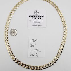14k gold 26" 11.40mm concave curb link chain