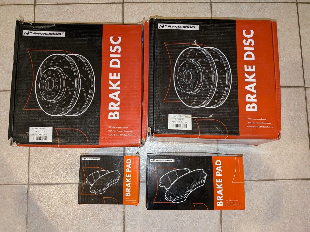 A-Premium Front and Rear Drill & Slotted Rotors with Brake pads. (Check description for car type.)
