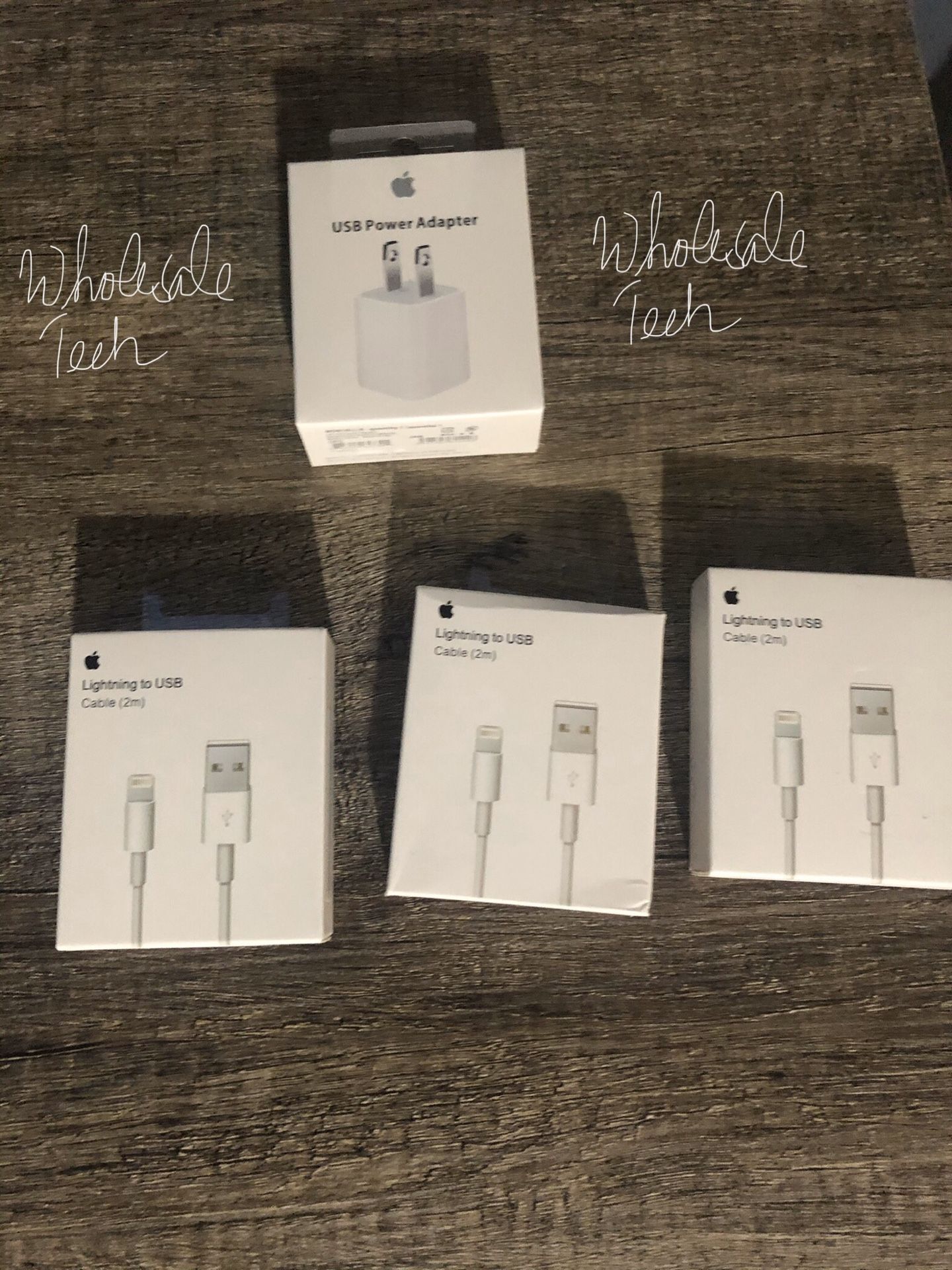 3 Original 2m iPhone Apple Chargers & 1 USB Adapter