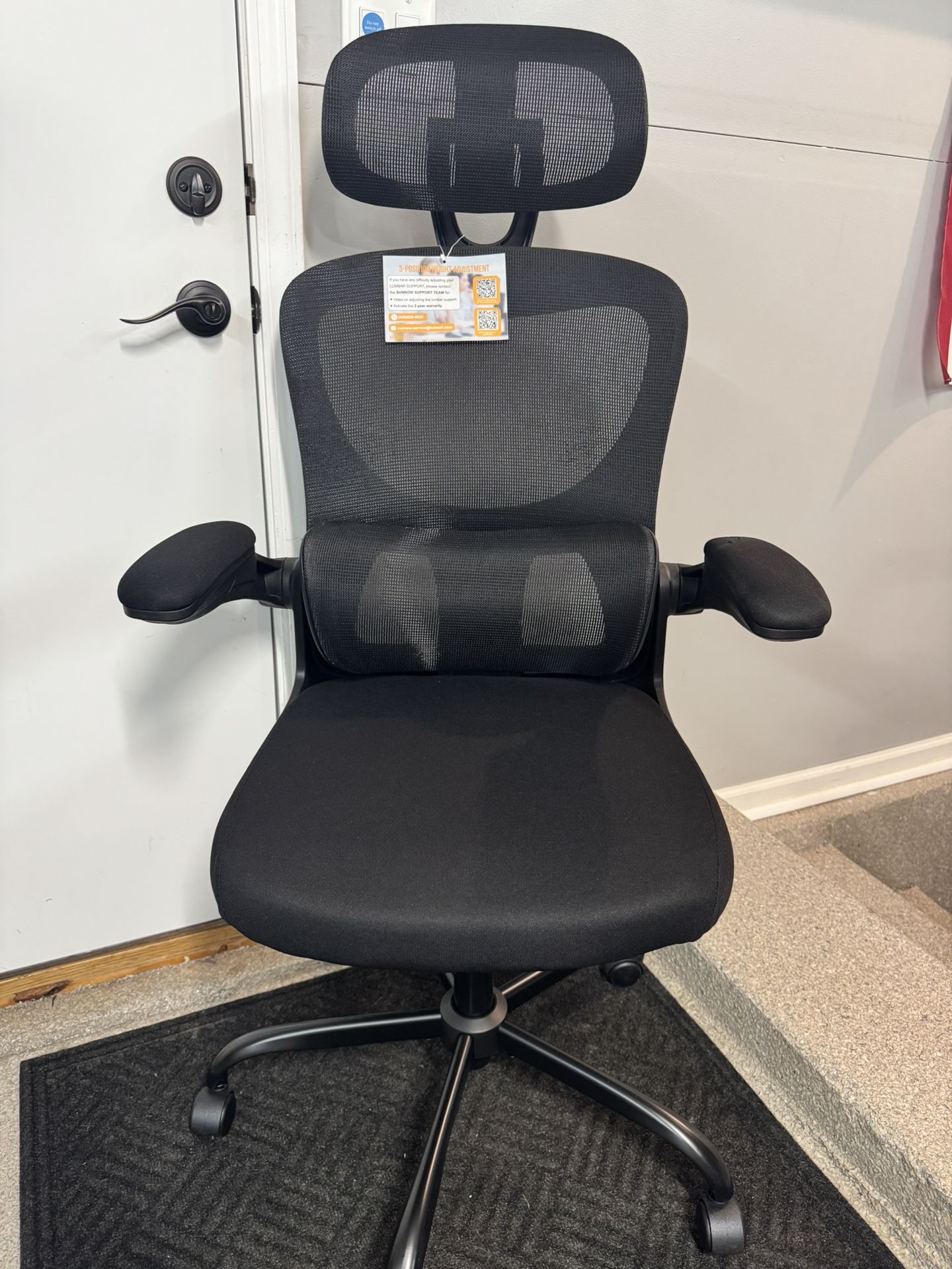 Brand New Black Mesh Tall Back Ergonomic Office Chair w/Flip Up Armrests & Adjustable 3D Lumbar