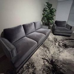 Velvet Sofa And Oversized Chair Set