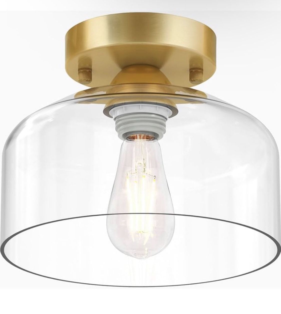 Semi flush mount ceiling light fixture brushed gold clear  glass shade 