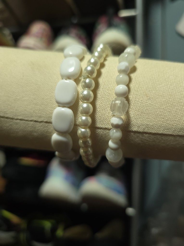 Three White Assorted Bracelets New
