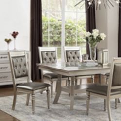 Beautiful Six Chair Elegant Long Table Dining Set