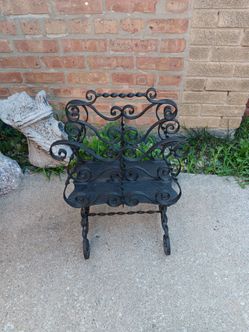 Vintage Heavy Duty Wrought Iron Magazine Rack Ornate Scrollwork