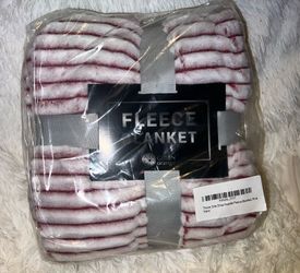 Pink and white fleece blanket throw size - brand new